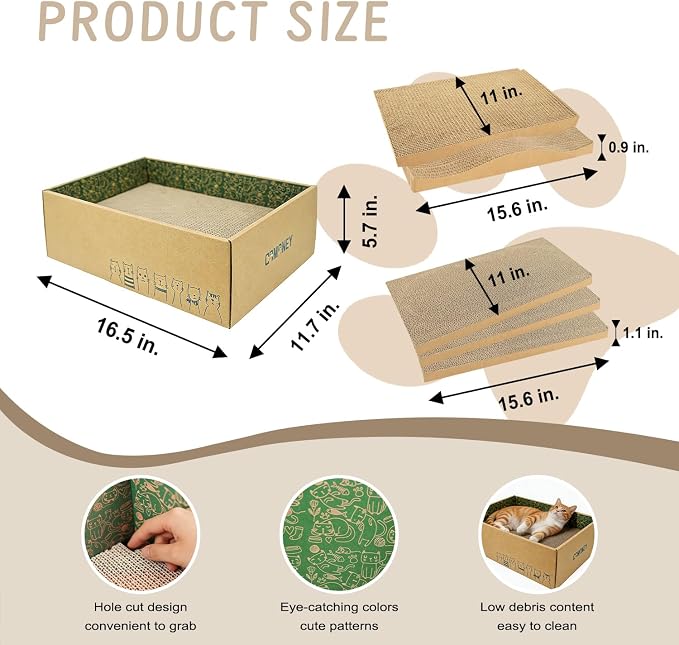 Comoney Cat Scratcher 5 Pack, Reversible Corrugated Cardboard Cat Scratch Pads for Indoor Cats, Cat Scratching Boards to Protect Furniture, Cats