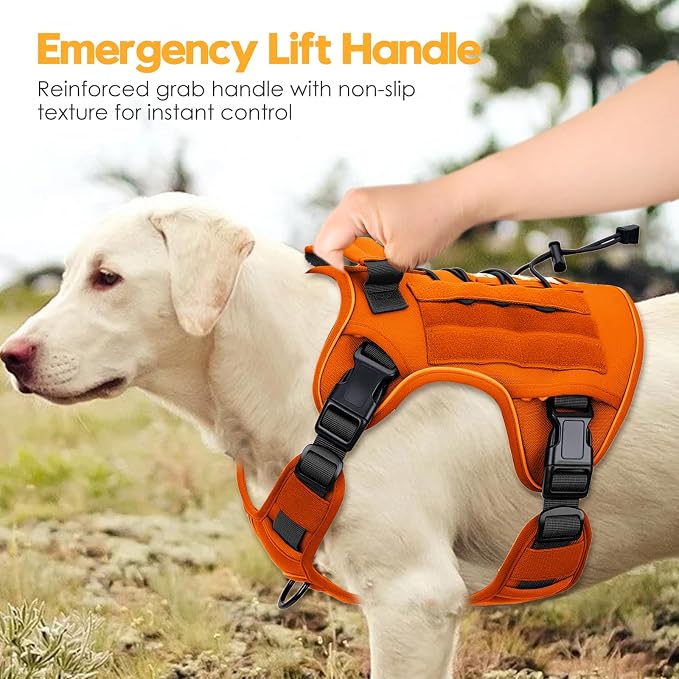 Heavy-Duty Tactical Dog Harness for Large Dogs, No Pull Adjustable Reflective Pet Vest with Molle System, K9 Military-Grade Control for Service Training, Outdoor & 10+ Breeds, Orange, Small