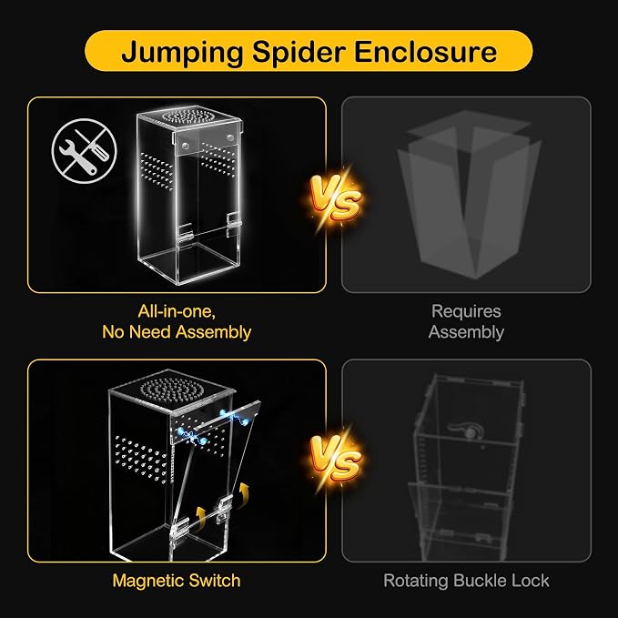 Jumping Spider Enclosure Starter Kit,Escape Proof Ocean Terrarium | Praying Mantis Terrariums,Transparent Acrylic Complete Bug Habitat,All In One Arboreal Tarantula Cribs Cage,Insect Container
