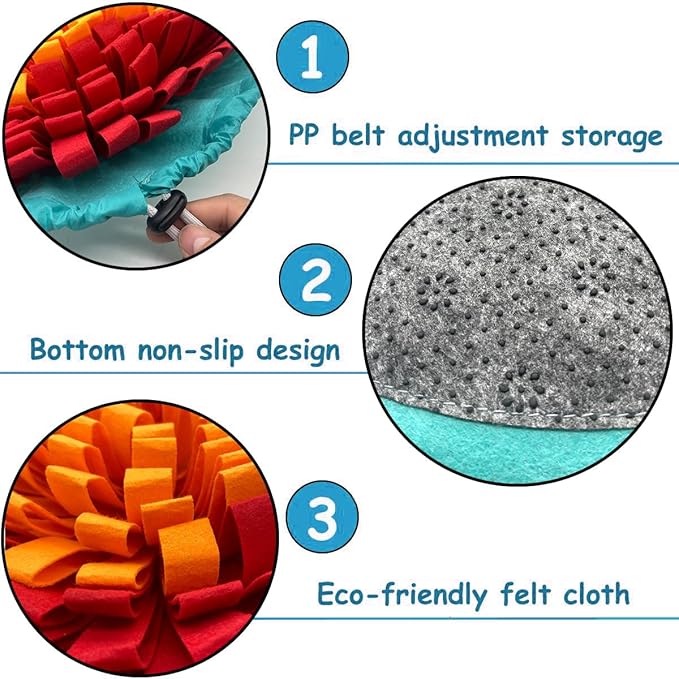 Dog Snuffle-Mat Slow-Feeder-Bowl - Simulating Grassland for Boredom, Encourages Natural Foraging Skills for Pet, Treat Indoor Outdoor Stress Relief（Tricolor）