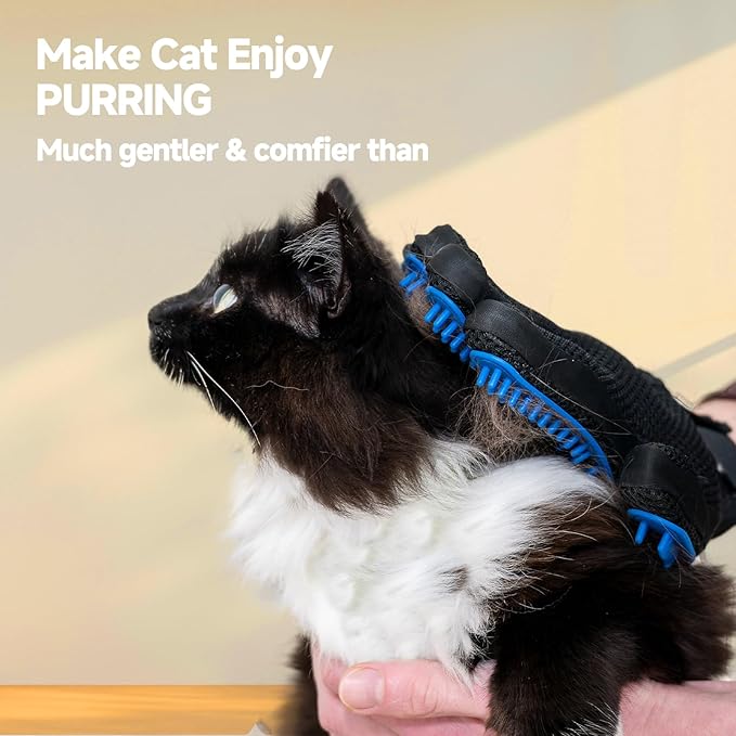 NVNAN 2-in-1 Pet Hair Removal Glove Set for Cats & Dogs, Five-Finger Electrostatic Pet Hair Gloves & Grooming Glove ，Reusable Magic Brush Pet Hair Remover Tool for Laundry，Carpet,Car Seat，Couch