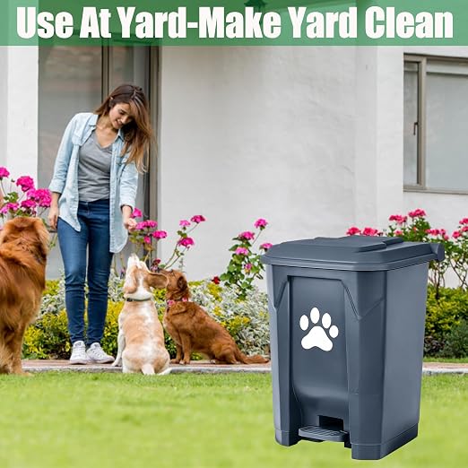 Dog Poop Trash Can for Outdoors, Dog Waste Trash Can for Yard Garden Home with Lid Removable Inner Bin, 100PCS Green Waste Bag, Grey Fully Assembled