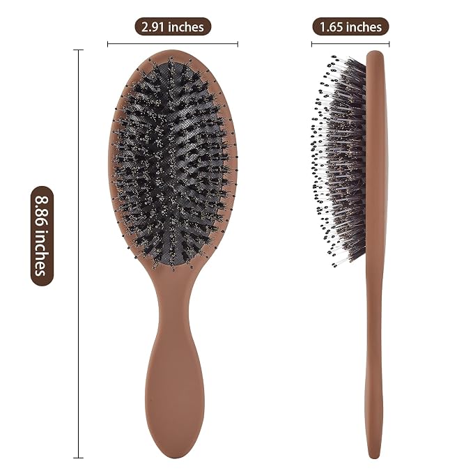 Boar Bristles Hair Brush for Women and Men, Detangling Hair Brush for Smoothing Massage Add Shine, Nylon&Boar Bristles Detangler brush for Hair Healthy (1 Pack-Mocha)