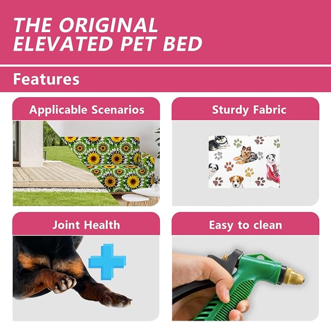Cartoon Dog Paw Pattern Orthopedic Elevated Dog Pet Bed(35"X25"X8"),with Metal Frame,Printing Breathable Waterproof Dog Kennel,Sleeping Bed for Small Medium Large Dogs Cats,for Home,Outdoor Use