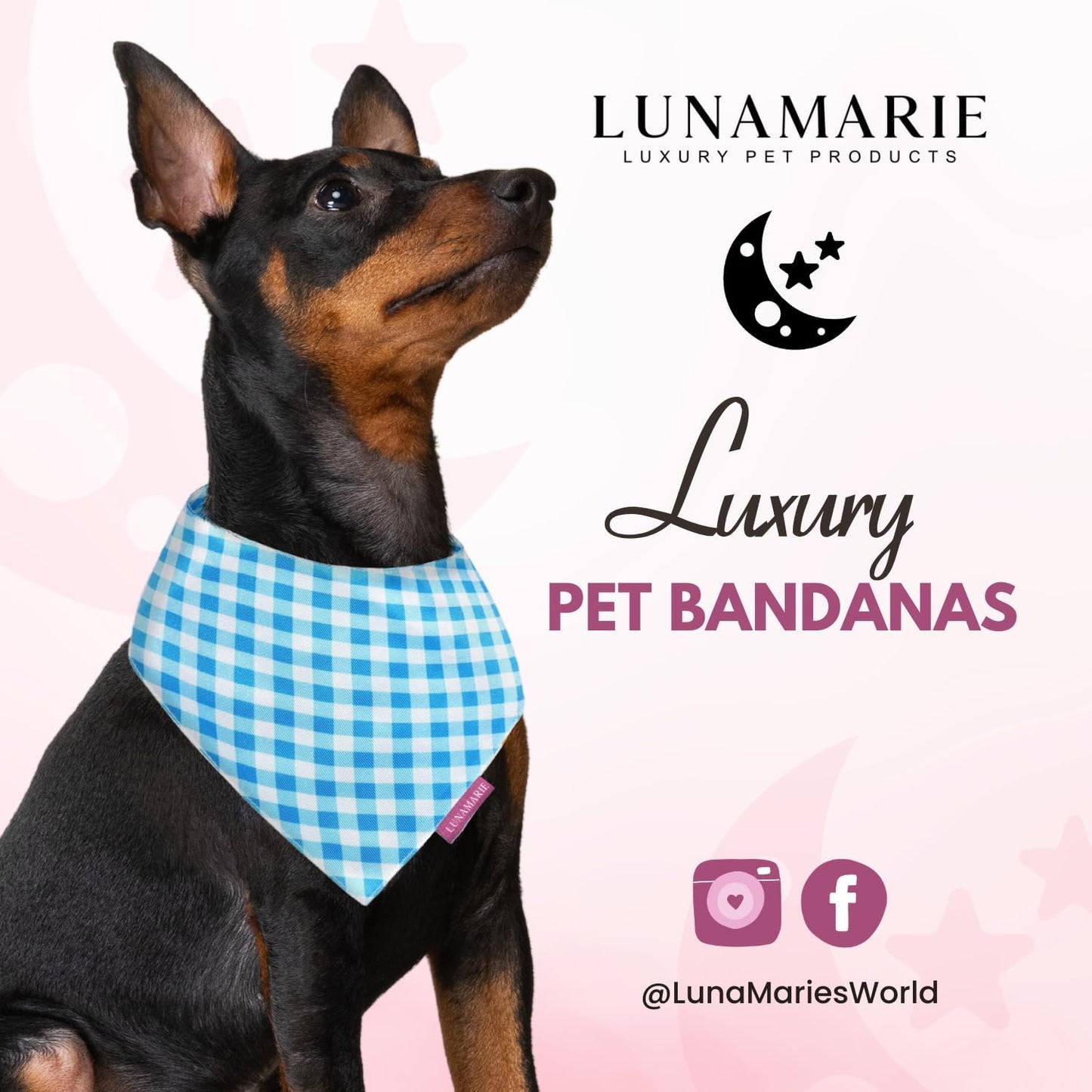 LunaMarie - Luxury Pet Birthday Bandanas -Premium & Silky Poly Fabric | 100% Handmade | Custom Shape Dual Layered (Blue Checkers, X-Small)