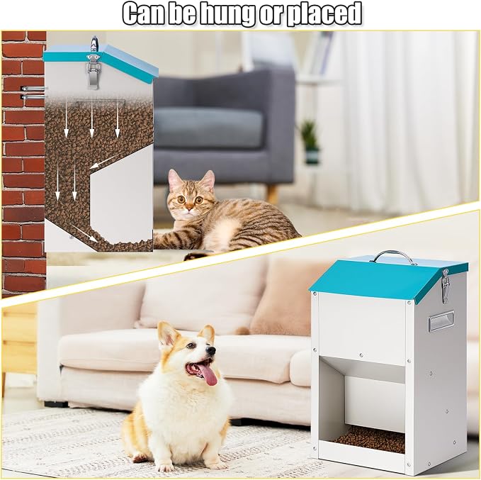 PKNYBZN Automatic Dog & Cat Feeder, 14L Outdoor Gravity Dog Feeder Use | Metal Automatic Feeder Cat Dry Food, Pet Feeding Station for Cats, Dogs and Other Small Animals