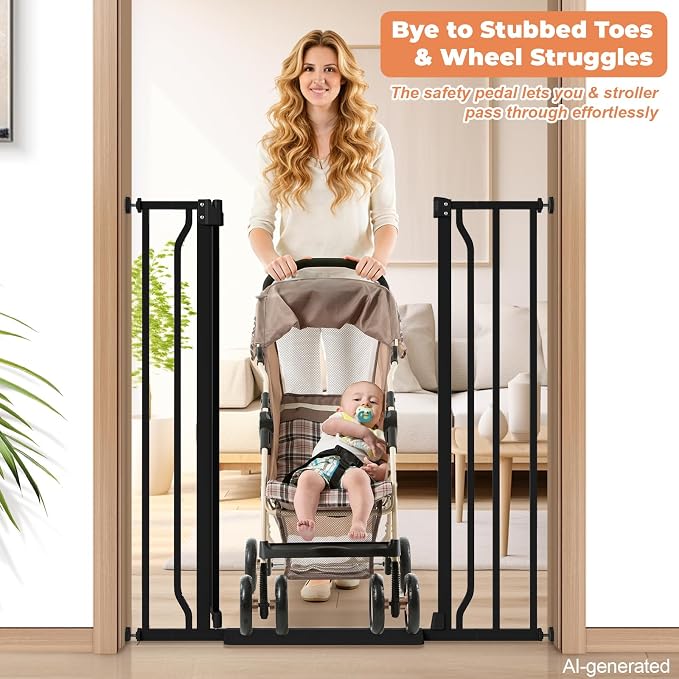 40" Extra Tall Baby Gate No Drilling, Auto Close Dog Gate, Black | Indoor for Doorways & Stairs, Pressure Mounted 29"-40" Wide Pet Gate, Easy Walk Through Gate for Baby & Pet Stroller Friendly