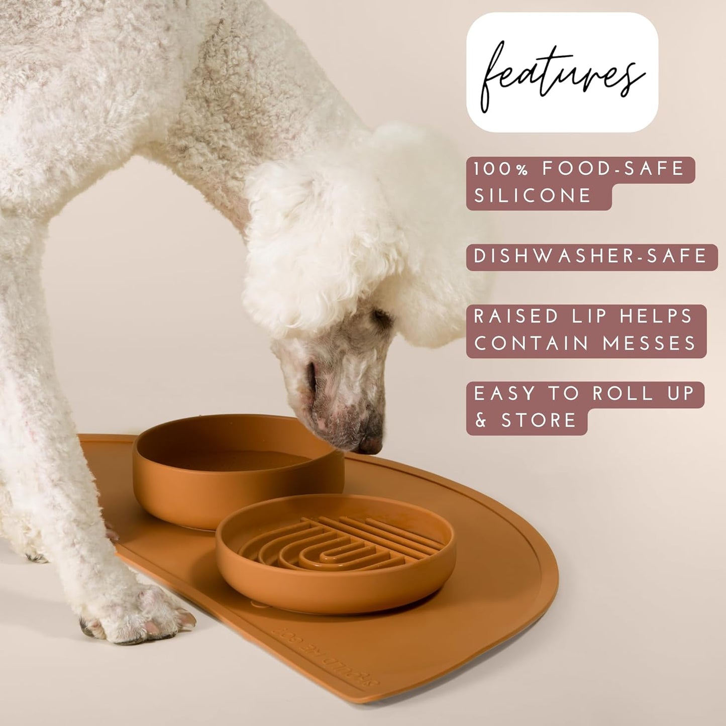 Waterproof Silicone Pet Food Mat - Non-Slip, Spill-Proof Feeding Mats for Floors, Raised Edge Design, Easy-to-Clean, Rubber Mat for Dog & Cat Bowls, 28" Across x 14" Deep, Large-Spruce