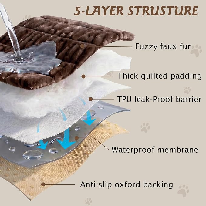 PuTian 100% Waterproof Fuzzy Couch Cover for Dogs Brown 27.6"x27.6" | Pet Friendly Dog Mat for Couch, Waterproof Sofa Protector, Scratch Resistant Furniture Cover for Dogs, Machine Washable