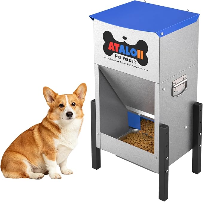 Automatic Dog Feeder 25 lbs — Height-Adjustable with Magnetic Door | Gravity Dog Feeder Dispenser, Large Capacity Self-Feeding Station for Small Medium Large Dogs, Indoor & Outdoor (Blue)