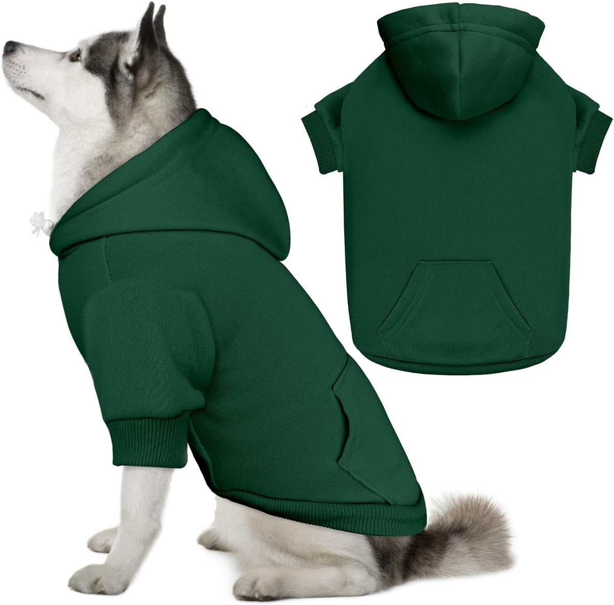 Dog Sweaters for Large Dogs Pet Sweater Solid Soft Brushed Fleece Dog Hoodie Clothes Pet Hoodie Sweatshirt with Pocket(Green-XXL)