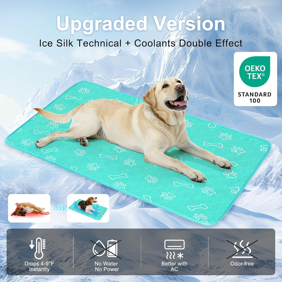 BEAUTYZOO Upgraded Dog Self Cooling Mat Ice Silk Chill Pads for Small Medium Large Dogs Q-MAX＞0.43- Summer Reusable Pet Training Pad - Absorbent Non-Slip Cool Mat for Kennels, Crates, Beds, 18" x 24"