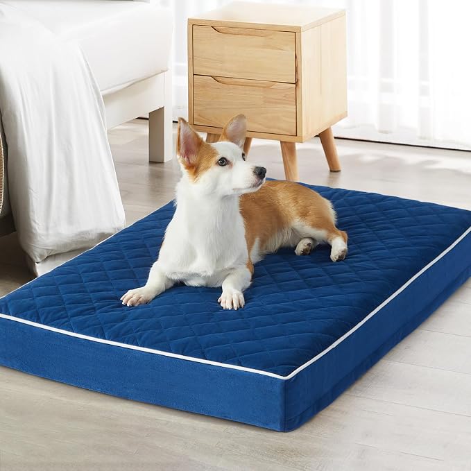 WNPETHOME Orthopedic Waterproof Extra Large Senior Dogs Bed for Comfy Sleep | XL Washable Ped Bed with Removable Cover, Multi-Needle Quilting XL Crate Bed for Large Sized Dog Relax, Blue 42x30 Inch