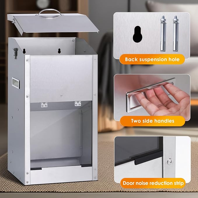 Automatic Dog Feeder Large Breed Outdoor, Stainless Steel Material | 25 Lbs Dog Dry Food Dispenser with Clear Flap Door, Gravity Pet Feeder Feeding Station, Sturdy and Durable, Wall Mountable
