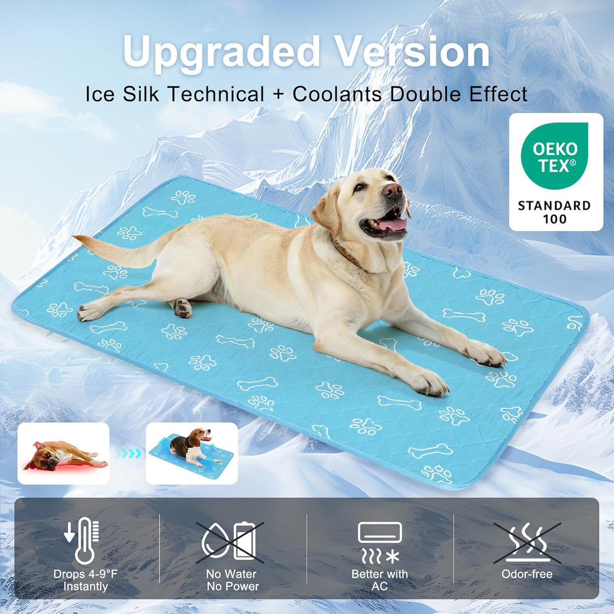 BEAUTYZOO Upgraded Dog Self Cooling Mat Ice Silk Chill Pads for Small Medium Large Dogs Q-MAX＞0.43- Summer Reusable Pet Training Pad - Absorbent Non-Slip Cool Mat for Kennels, Crates, Beds, 18" x 24"