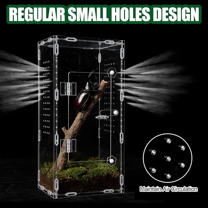 Acrylic Jumping Spider Enclosure, Reptile Terrarium Enclosure with Front Opening Door, 5.91×5.91×11.88 Inch Reptiles Habitat Tank Breeding Box for Tarantula Insect Snake Lizard