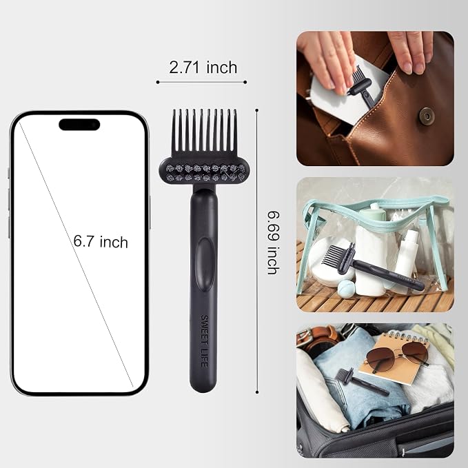Hair Brush Comb Cleaning Tool Comb,2-in-1 Hair Brush Cleaner Tool, Portable Remover Rake for Removing Hair Dust, Home and Salon Use (Black)