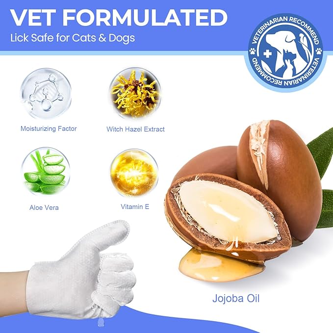 PUPMATE Pet Cleaning Glove Wipes for Dogs & Cats, Hypoallergenic Deodorizing Disposable No-Rinse Grooming Wipes, Extra Thick Bathing Wipes,Perfect for Pet Dry Cleaning,Daily Care and Travel,48 pcs