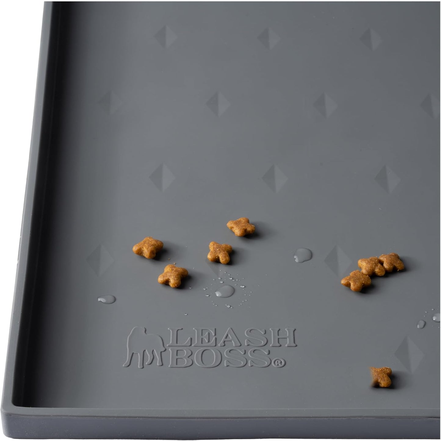 Leash Boss Waterproof Silicone Dog & Cat Placemat for Food and Water Bowls with Raised Edges, 18x11, Grey - Dog Water Mat - Cat Food Mat