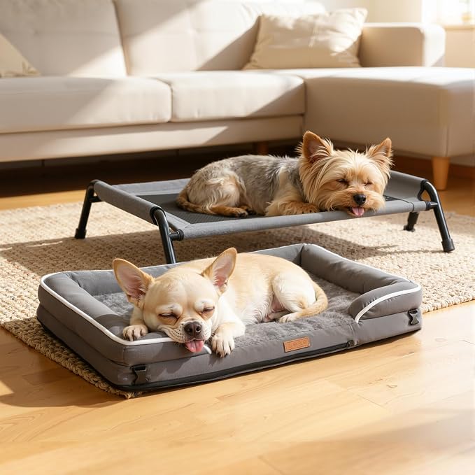 Lekereise Raised Dog Bed for Small Dogs, Waterproof Elevated Dog Cot, Outdoor Cooling Pet Bed