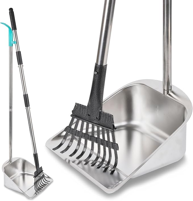 Dog Pooper Scooper for Large Dogs with Large Capacity Tray | 36" Long Handle Stainless Steel Dog Poop Scooper for Dogs,Lightweight Dog Poop Scooper for Yard