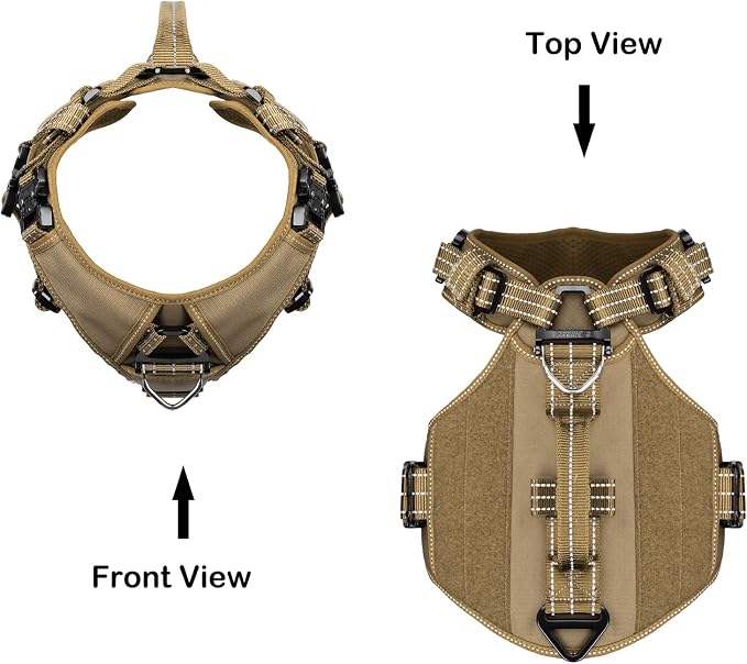 ICEFANG Quick-Moving Tactical Dog Harness for Medium Dogs,No Pull Dog Vest | Control Handle,Reflective,Full Metal Buckles,Adjustable,Hook-and-Loop Panel,Soft Padded,Brown,Medium