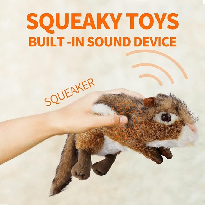 ALL FOR PAWS Chipmunk Squeaky Doy Toy, Squirrel Dog Toy for Medium Large Breed, Puppy Fetch Toy with Squeaker, Plush Chew Dog Toy, Chipmunk-L