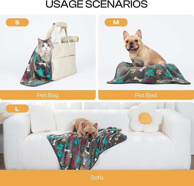 Luciphia 1 Pack 3 Blankets Fluffy Premium Fleece Pet Blanket Flannel Paw Printed Throw for Dog Cat(Large 41x31'', Grey/Brown/Blue)