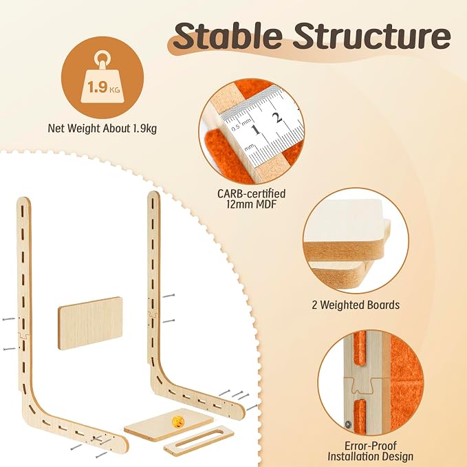 Cat Scratcher with Bell Ball Cat Scratch Pad L-Shaped Scratch Mat Vertical Cat Scratching Board for Indoor Cats Felt Cats Scratching Post Furniture Protector Kittens Cratchers Toys- Orange