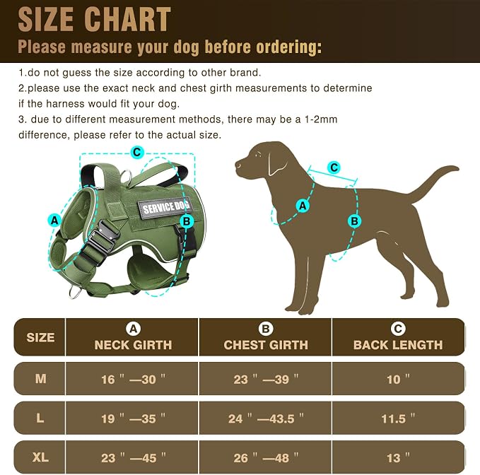 Tactical Dog Harness for Large Dog, Heavy Duty Service Dog MOLLE Vest with 10 Pet Patches, No Pull Military Working Vest for Training Hunting Walking