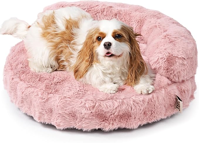 EHEYCIGA Soft Cat Couch Bed for Indoor Cats, Fluffy Small Dog Bed with Removable Washable Cover, Bolster Pet Sofa, Waterproof and Non-Slip, 23" x 23"x 7", Pink
