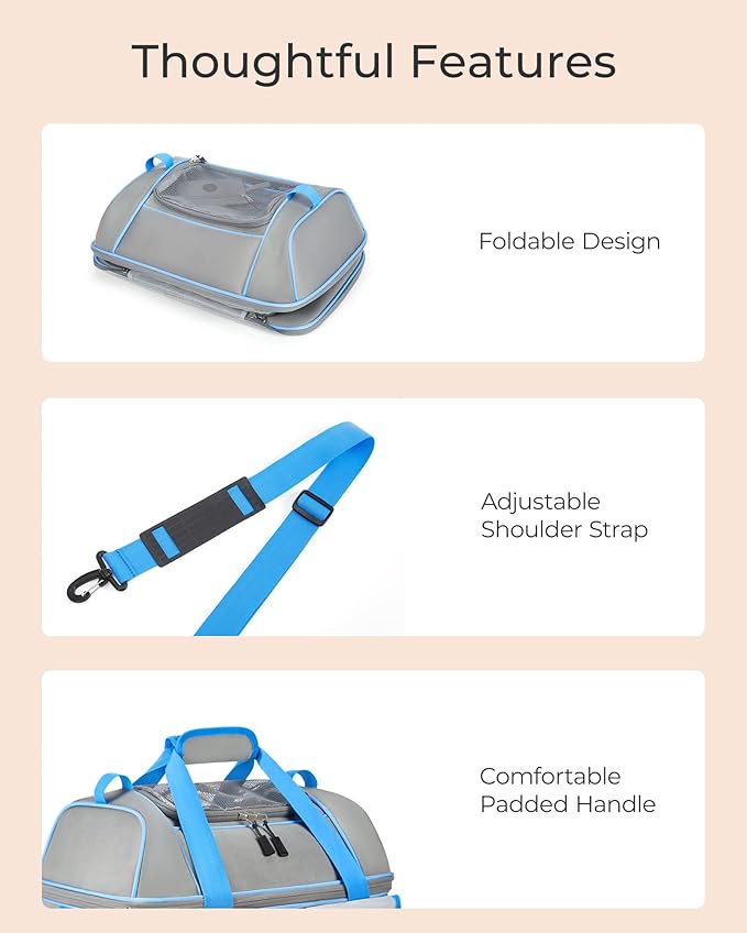 Expandable Cat Dog Carrier: NOBLE DUCK Soft-Sided Pet Carrier Airline Approved Large Small Medium Collapsible Portable Travel Up to 25 Lbs Black