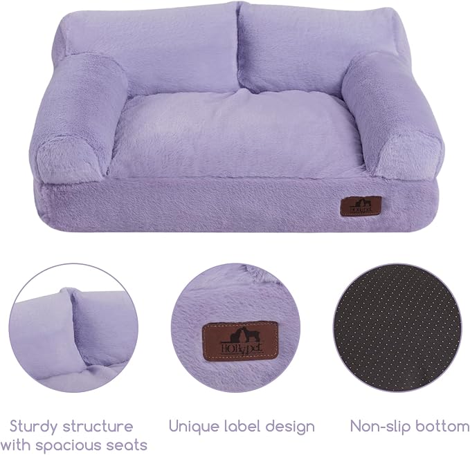Hollypet Small Dog Large Cat Bed Puppy Couch Beds for Pets up to 25 lbs | Fluffy Dog Cat Couch Plush Soft Warming Pets Beds with Machine Washable Cover and Non-Slip Bottom