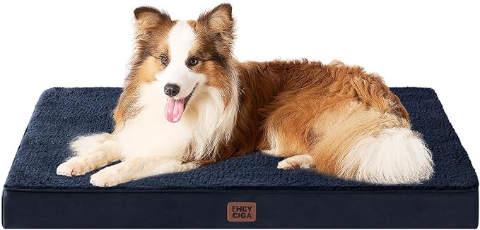EHEYCIGA Orthopedic Dog Bed Large with Removable Washable Cover, 41IN Navy | Egg Crate Foam Support, Durable Oxford fabric, Non-Slip Bottom, Machine Washable, Soft Waterproof Plush Pet Bed Mat For Crate