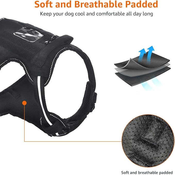 Amazon Basics No-Pull Dog Harness, Adjustable Front Clip, Escape Proof Tactical Vest, Small, Black