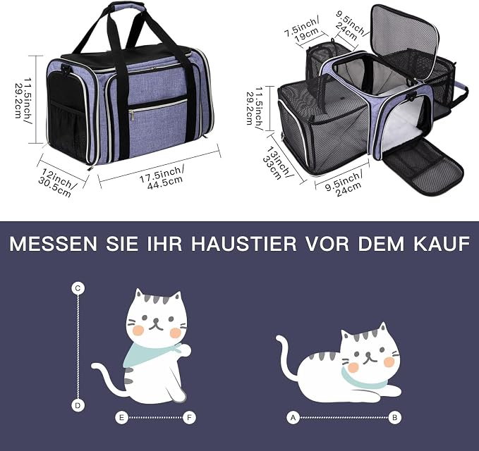 BAGLHER Cat Carrier Bag,Airline Approved Pet Carrier Soft Side Pet Travel 5 Sides Open Doors 3 Sides Expandable Foldable Dog Carrier with Fleece Pad