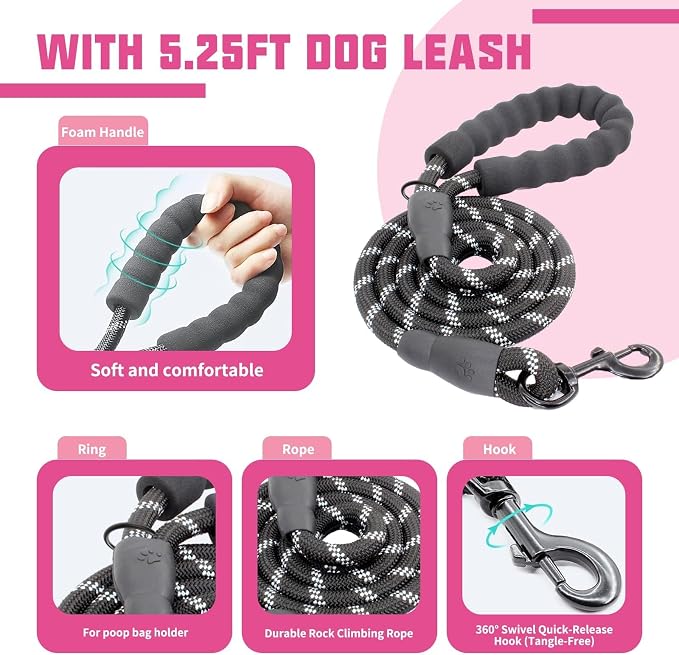 AUROTH Dog Harness and Leash Set for Large Sized Dog, No Pull Dog Vest | with Leash Clips, LED light clip, Soft Padded No Choke, Escape Proof, Easy Walking and Training, Pink Camo, XL