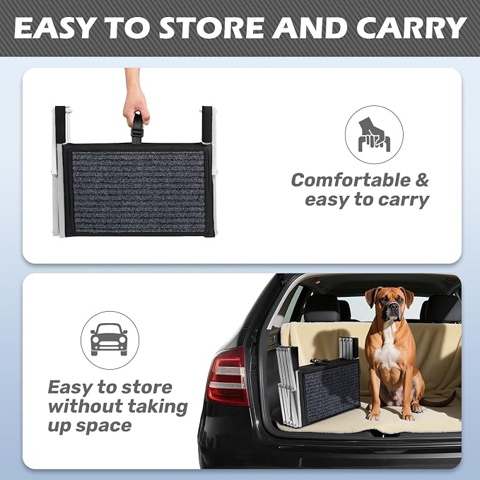Dog Steps for Car, Truck and SUV - Foldable Pet Stairs for Large Dogs with Non-Slip Rug Surface, Lightweight Dog Ramp Holds Up to 250lbs, 6 Steps
