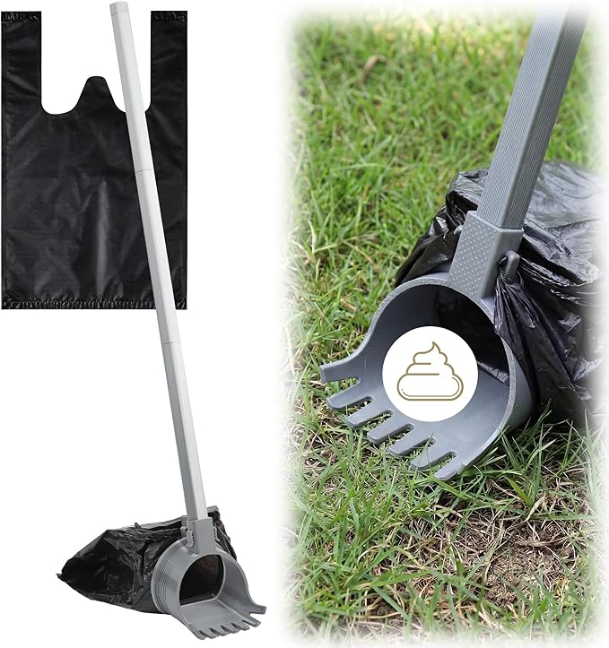 Dog Pooper Scooper with Bag Attachment 30" Pole Small to Large Dogs Heavy Duty Pooper Scooper with 50 Refill Bags Handle Long for Yard Waste Cleanup on Yard Grass One Hand Use