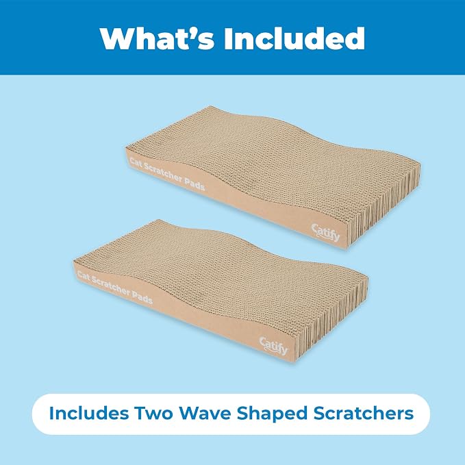 Best Pet Supplies Catify Cat Scratcher, Fun Interactive Scratchers, Posts, Poles, Claw Safe, Furniture Saver Indoor Play Support Natural Cat Behaviors Heavy Duty - Wave (2 Pack)
