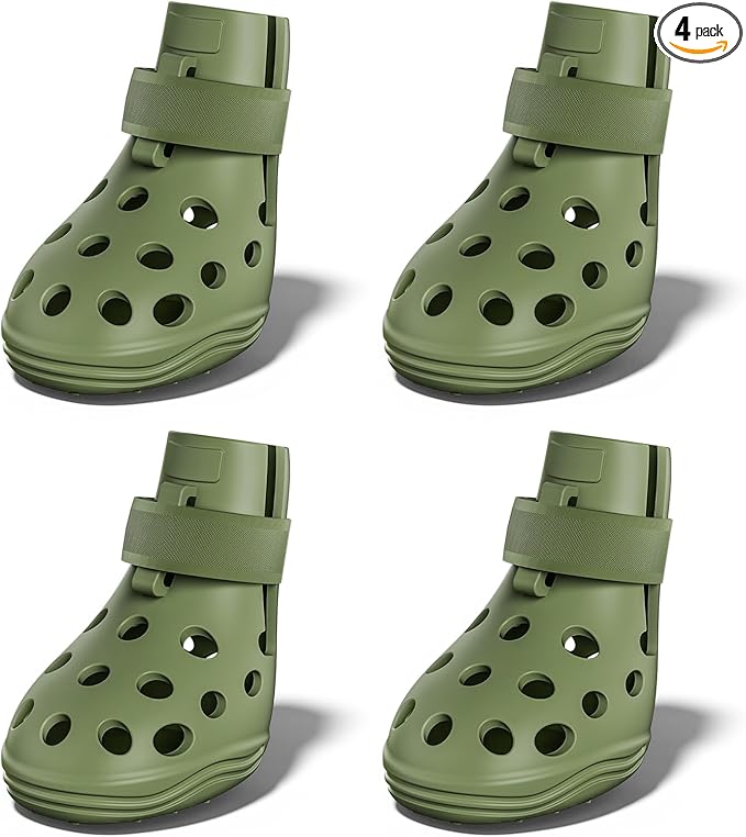 Dog Shoes for Hot Pavement, Breathable Dog Boots Paw Protectors with Adjustable Straps & Non-Slip Sole, Easy On & Off, Waterproof, Easy-Cleaning (Olive Green, XS)