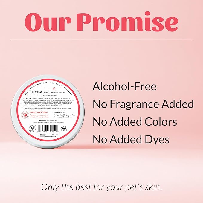 SKOUT'S HONOR Prebiotic Pet Balm - 100% Natural and Made w/Manuka Honey to Promote Healing of Your pet's paw Pads and Nose, Soothes Dry, Itchy Paws and Noses - Safe for Cats and Dogs, 2oz, 4-Pack