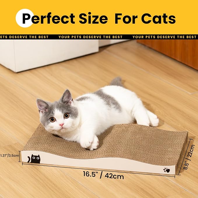 Cat Scratcher, Durable Scratch Pad, Corrugated Cardboard Scratching Board for Indoor Cats, Heavy Duty, Double-Sided Usability, Recyclable, with Catnip，4 Pack