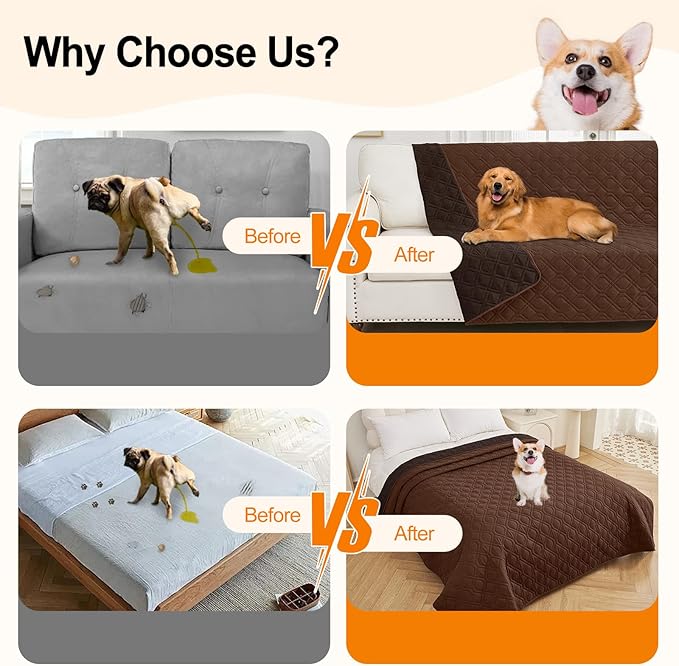Smiry Reversible Waterproof Couch Covers for Sofa, Washable Dogs Pet Couch Covers for 3 Cushion Sofa Pet Friendly, Water Resistant Furniture Protector Slipcover, Geometric (82"x82", Brown/Chocolate)