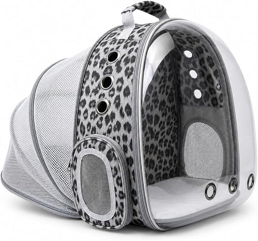 Expandable Cat Carrier Backpack for Cats & Dogs, Bubble Window Pet Travel Backpack with Breathable Mesh, Anti-Collapse Structure, Side Door, for Vet Visits, Hiking, Black and White Animal
