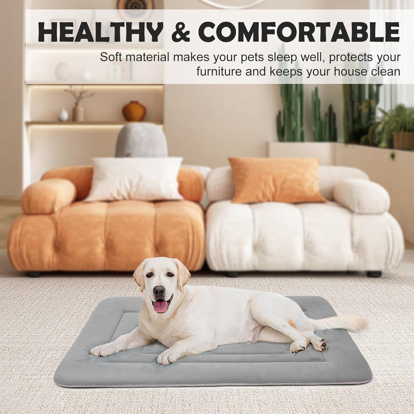 JoicyCo Dog Crate Bed Pad Mat, 36 in Non Slip Bottom Washable Kennel Pad for Medium and Large Dogs, Clay Gray