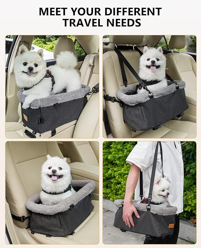 BurgeonNest Center Console Dog Car Seat for Small Dogs up to 11 lbs (Large)