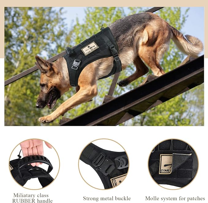 Tactical Service Dog Vest Harness K9 Military Molle Dog Vest for Outdoor Training Waterproof Pet Dog Harness with Rubber Handle & Metal Buckle