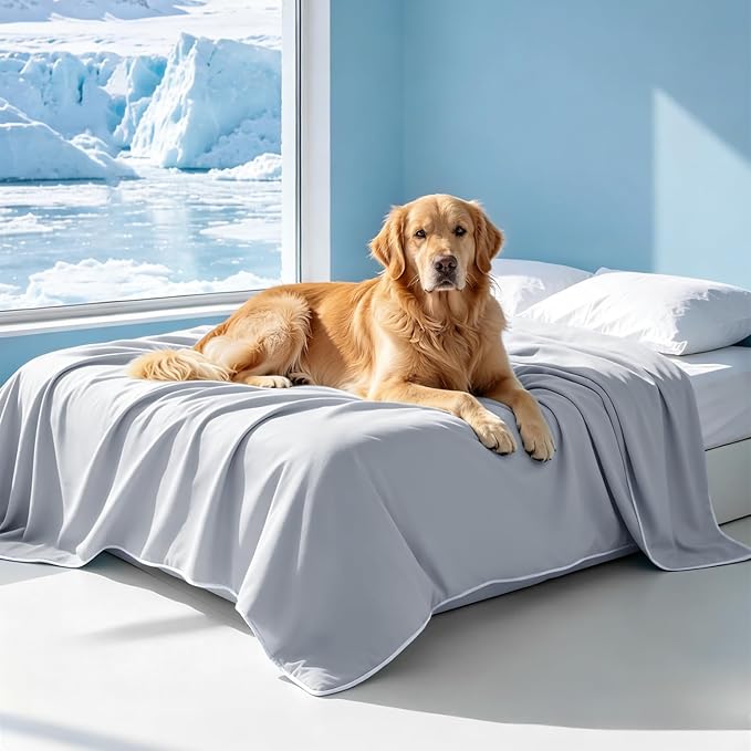 Mora Pets Premium Cooling Blanket for Dogs, Q-MAX>0.5 Washable Breathable Cooling Mat, Lightweight Soft Summer Pet Throw Blanket, Furniture Protector Bed Couch Cover for Large Dog Cat, Gray, 60x80