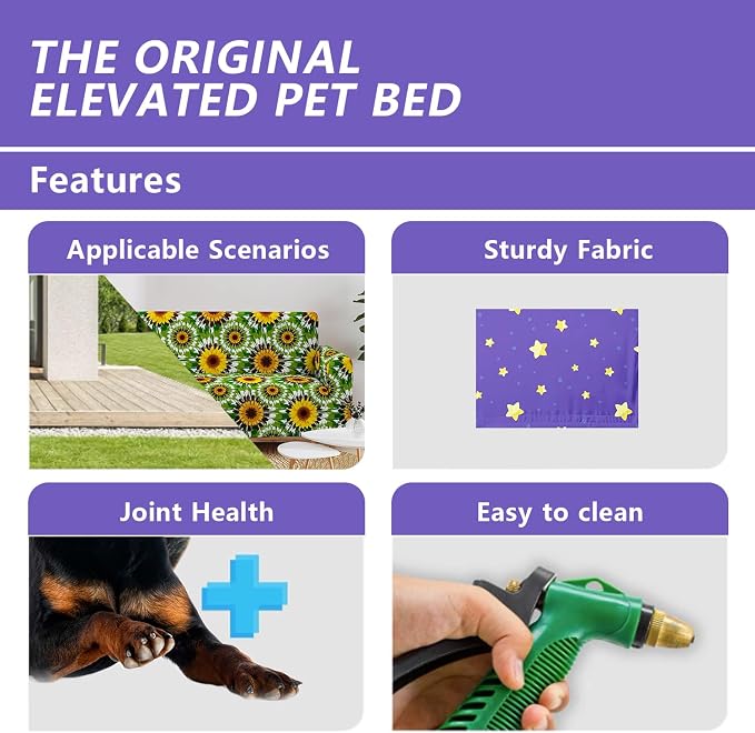 Deep Blue Gold Star Orthopedic Elevated Dog Pet Bed(47"X31"X9"),with Metal Frame,Printing Breathable Waterproof Dog Kennel,Sleeping Bed Set for Small Medium Large Dogs Cats,for Home,Outdoor Use